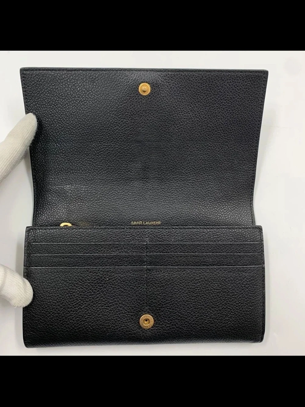 Saint Laurent Black Pebbled Leather Wallet with Gold YSL Emblem